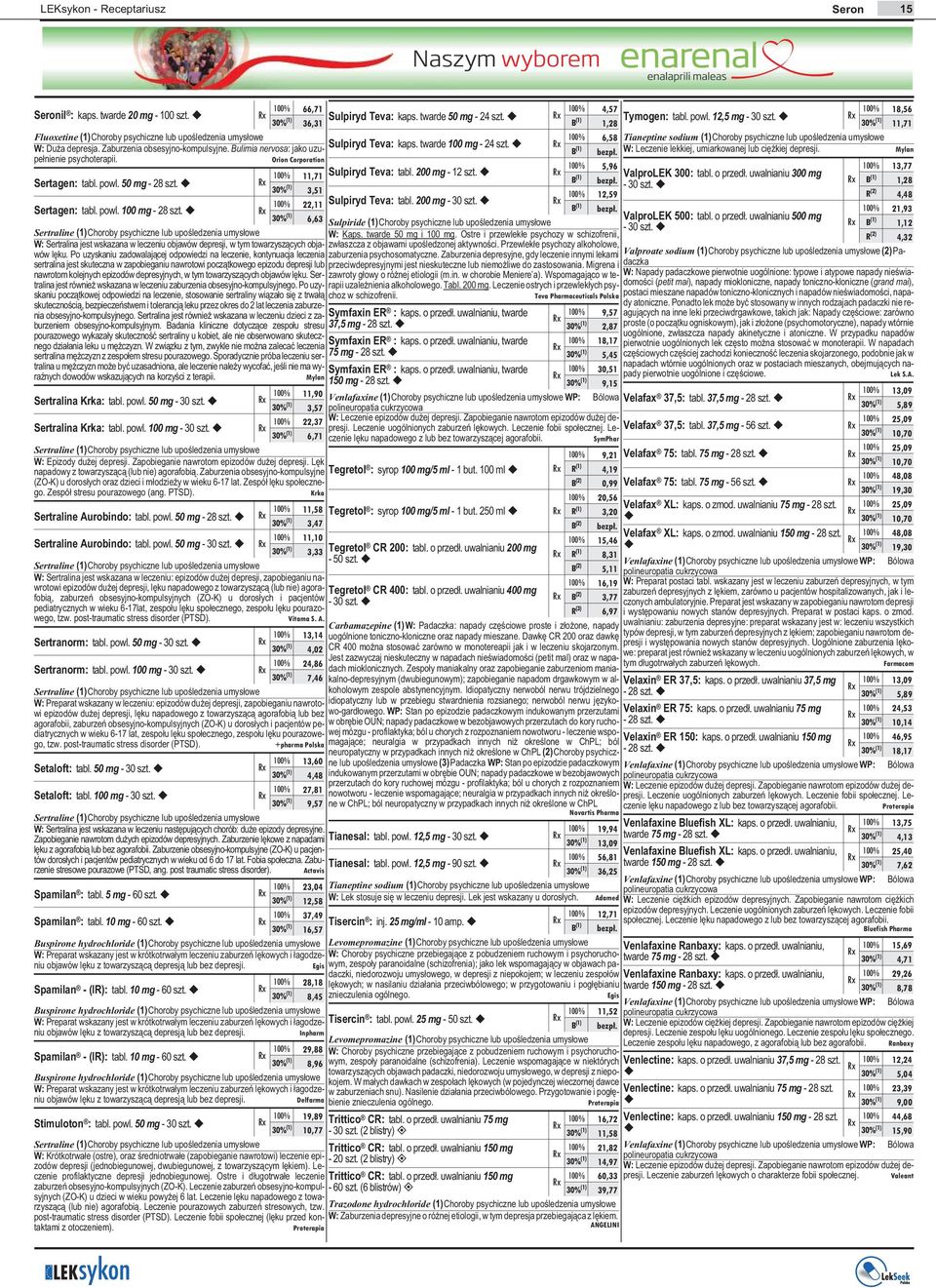 Sertagen: tabl. powl. 50 mg - 28 szt. B (1) ValproLEK 300: tabl. o przed³. uwalnianiu 300 mg bezp³. 30% (1) - 30 szt. 3,51 12,59 22,11 Sulpiryd Teva: tabl. 200 mg - 30 szt. Sertagen: tabl. powl. 100 mg - 28 szt.