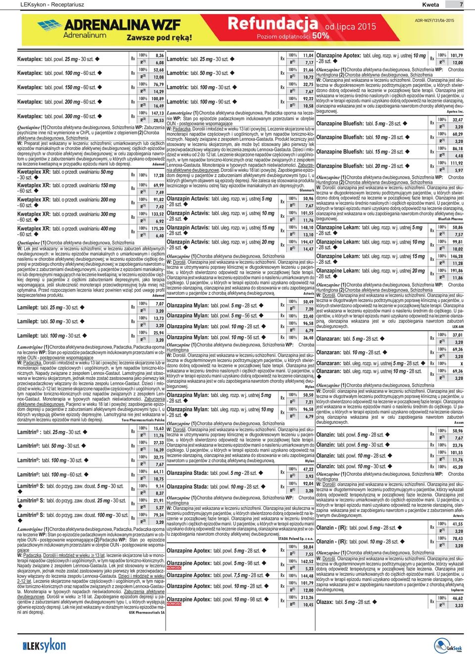 50 mg - 30 szt. R (2) 12,08 R (1) 10,72 Huntingtona (2)Choroba afektywna dwubiegunowa, Schizofrenia W: Olanzapina jest wskazana w leczeniu schizofrenii. Doroœli.