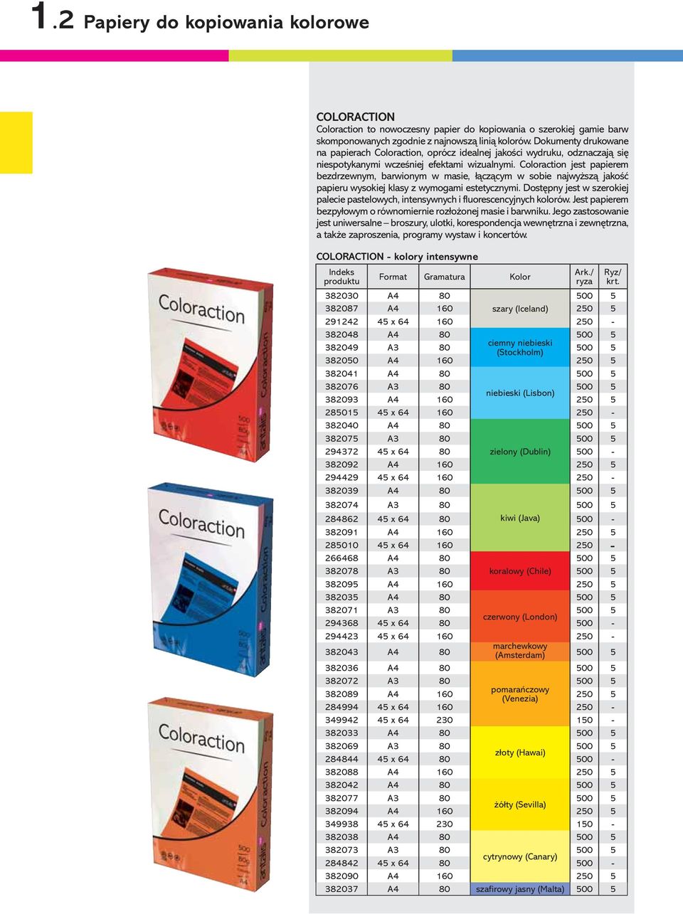 Coloraction jest papierem bezdrzewnym, barwionym w masie, łączącym w sobie najwyższą jakość papieru wysokiej klasy z wymogami estetycznymi.