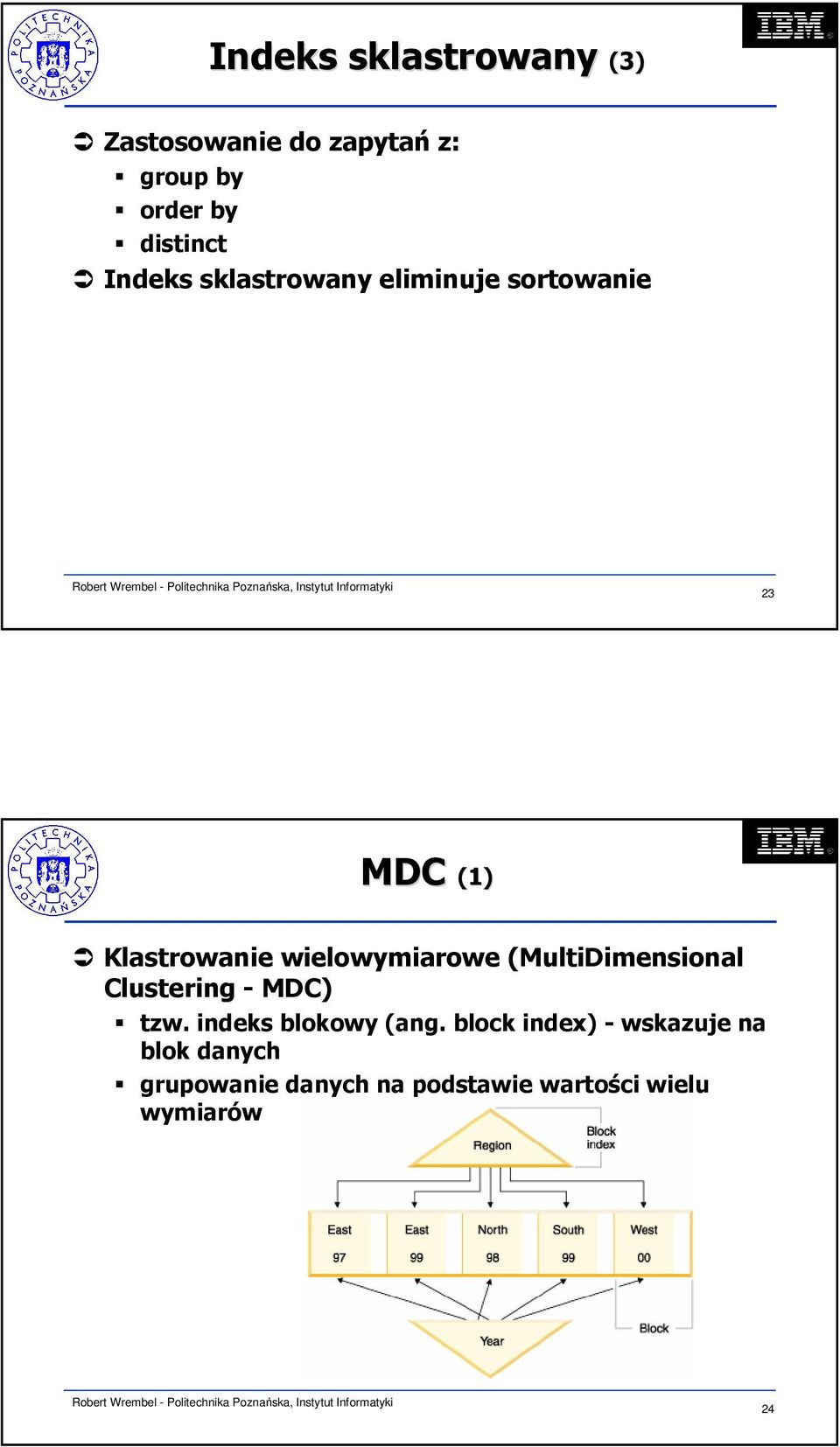 wielowymiarowe (MultiDimensional Clustering - MDC) tzw. indeks blokowy (ang.