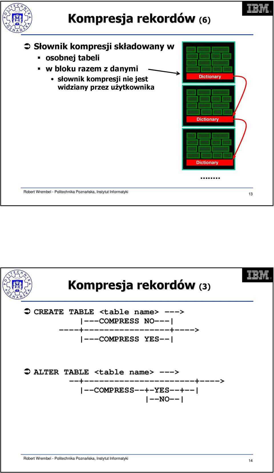 .. 13 Kompresja rekordów (3) CREATE TABLE <table name> ---> ---COMPRESS NO---