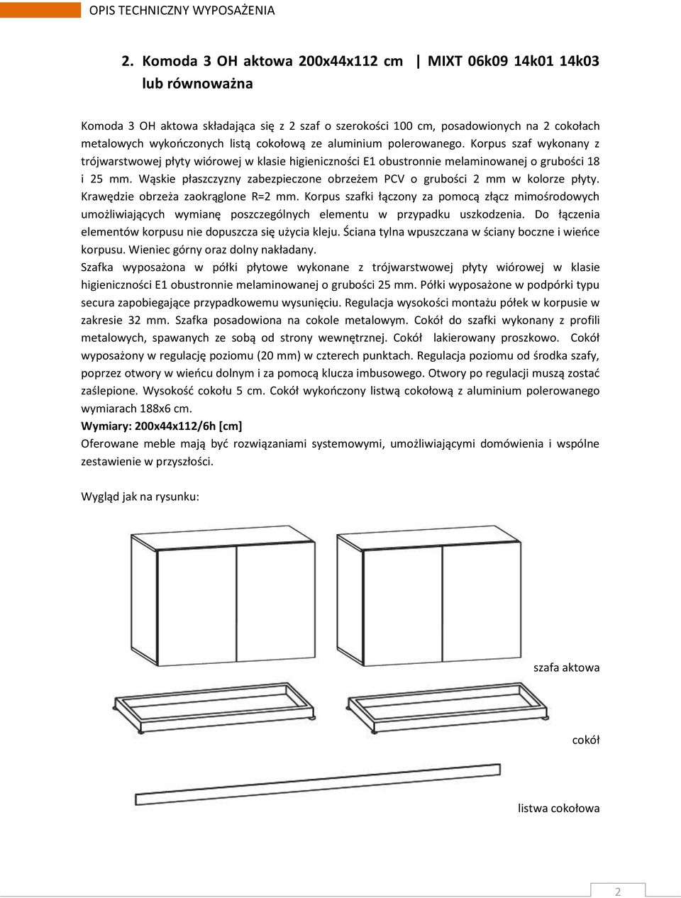 Wąskie płaszczyzny zabezpieczone obrzeżem PCV o grubości 2 mm w kolorze płyty. Krawędzie obrzeża zaokrąglone R=2 mm.