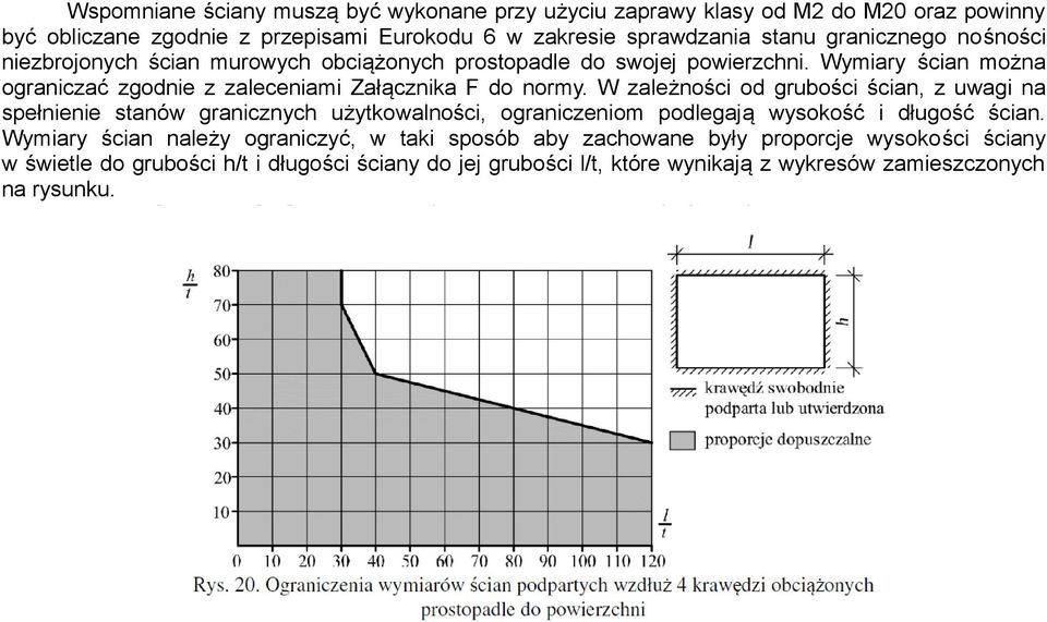 W zależności od grubości ścian, z uwagi na spełnienie stanów granicznych użytkowalności, ograniczeniom podlegają wysokość i długość ścian.