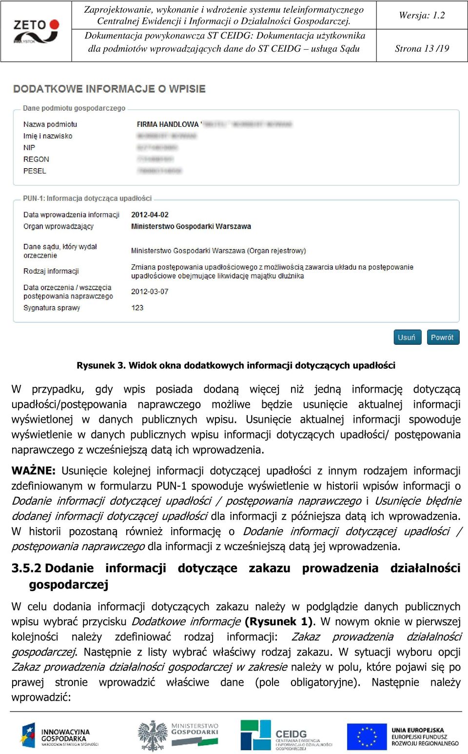 aktualnej informacji wyświetlonej w danych publicznych wpisu.