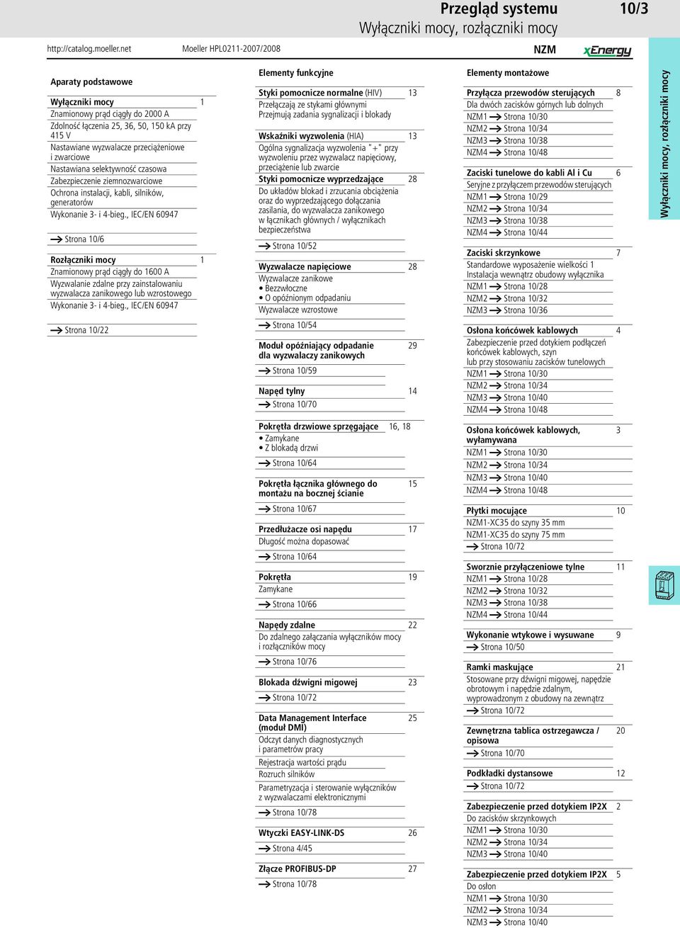 , IEC/EN 60947 a Strona 10/6 Rozłączniki mocy 1 Znamionowy prąd ciągły do 1600 A Wyzwalanie zdalne przy zainstalowaniu wyzwalacza zanikowego lub wzrostowego Wykonanie 3- i 4-bieg.
