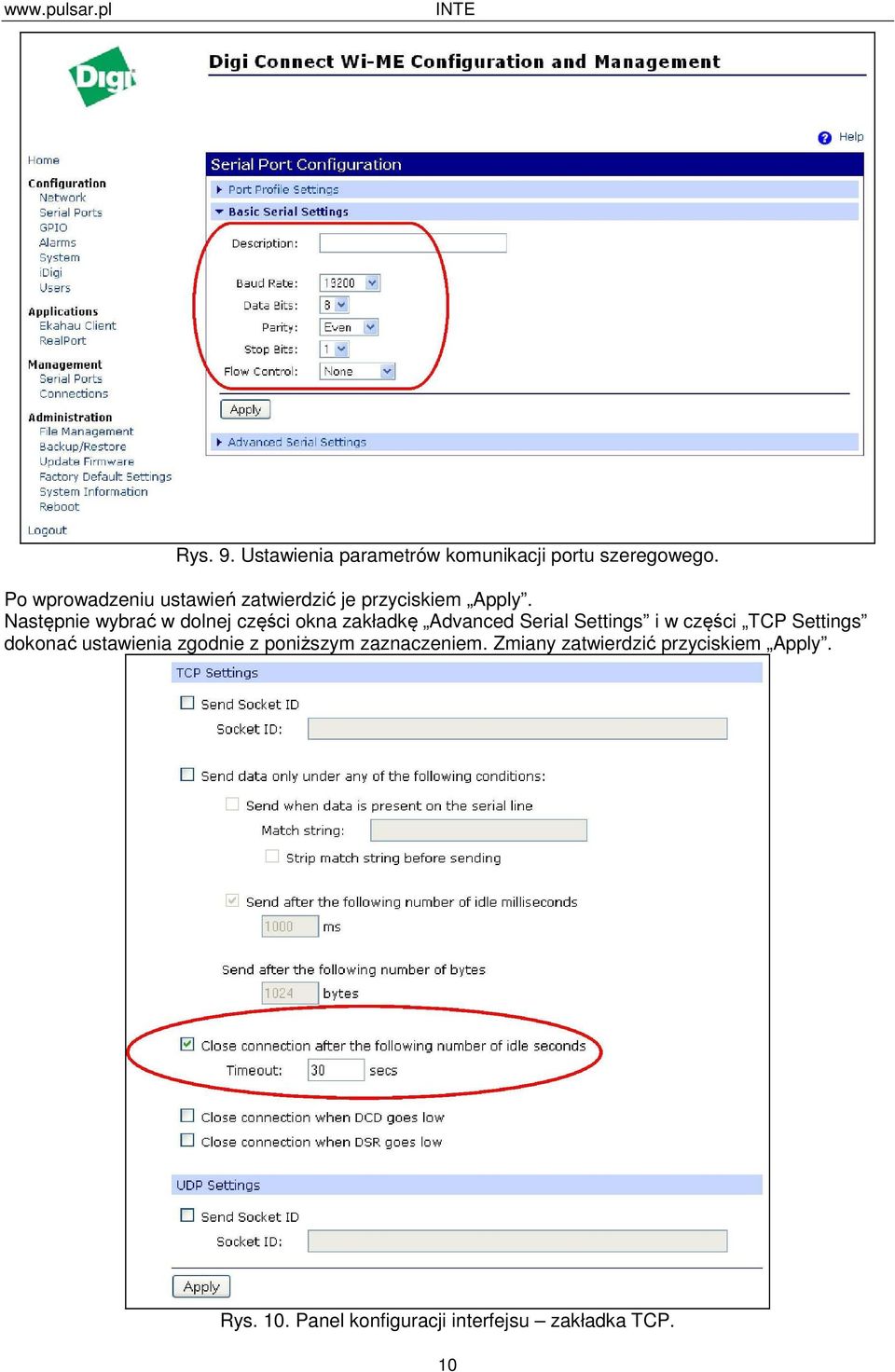 Następnie wybrać w dolnej części okna zakładkę Advanced Serial Settings i w części TCP