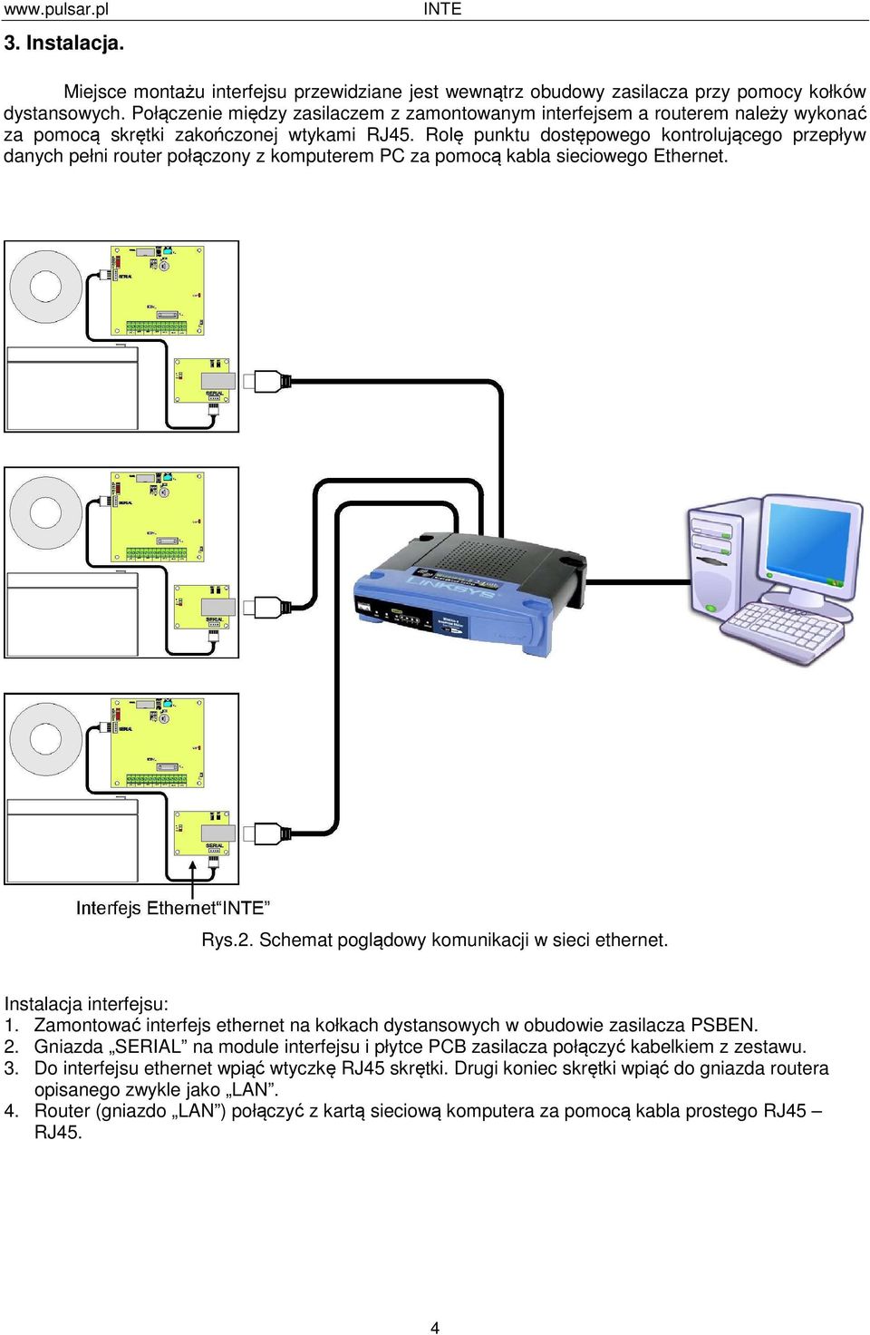 Rolę punktu dostępowego kontrolującego przepływ danych pełni router połączony z komputerem PC za pomocą kabla sieciowego Ethernet. Rys.2. Schemat poglądowy komunikacji w sieci ethernet.