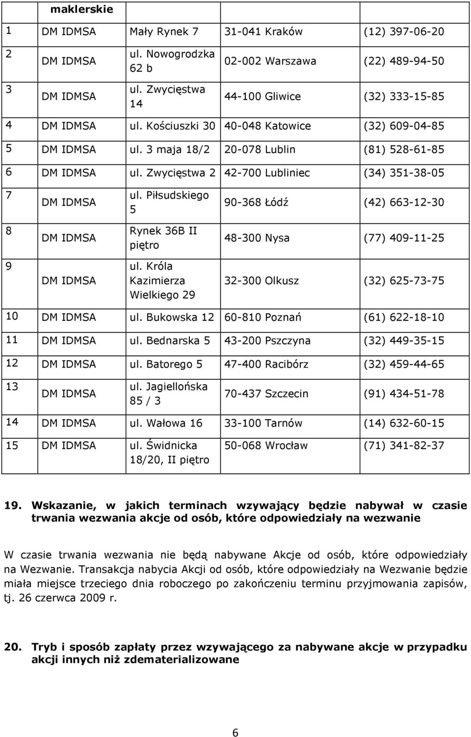 Piłsudskiego 5 90-368 Łódź (42) 663-12-30 8 Rynek 36B II piętro 48-300 Nysa (77) 409-11-25 9 ul. Króla Kazimierza Wielkiego 29 32-300 Olkusz (32) 625-73-75 10 ul.