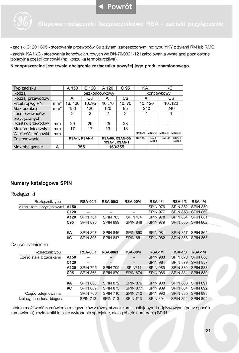 Niedopuszczalne jest trwa³e obci¹ enie roz³acznika powy ej jego pr¹du znamionowego.