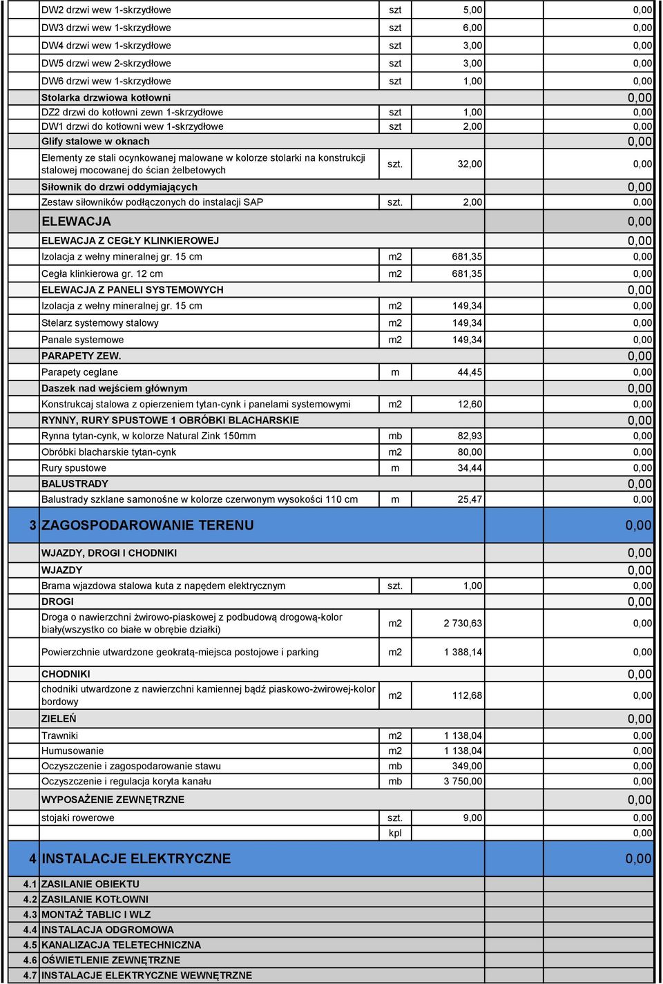 ocynkowanej malowane w kolorze stolarki na konstrukcji stalowej mocowanej do ścian żelbetowych szt.