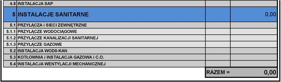 1.3 PRZYŁĄCZE GAZOWE 5.2 INSTALACJA WOD0-KAN 5.