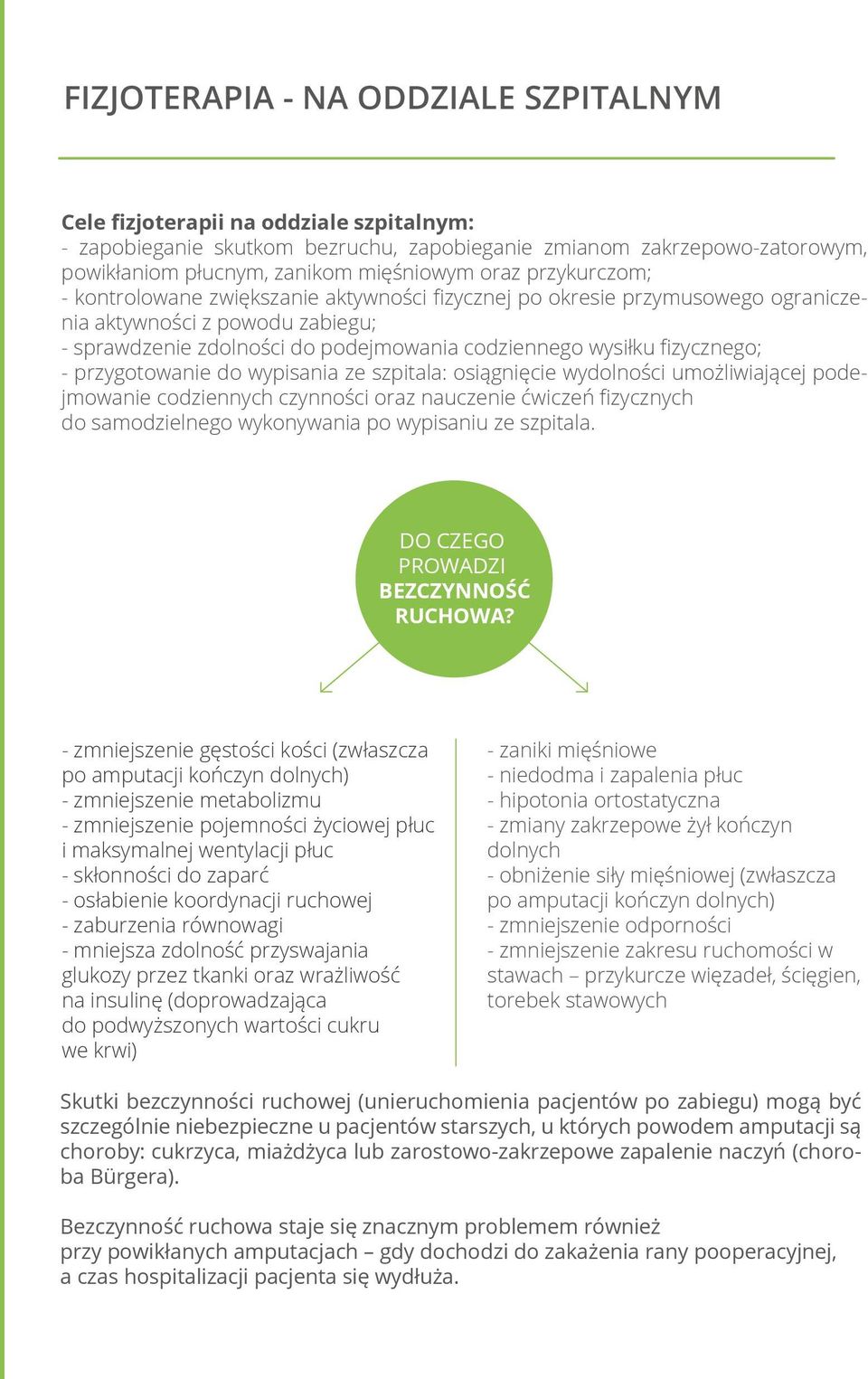 fizycznego; - przygotowanie do wypisania ze szpitala: osiągnięcie wydolności umożliwiającej podejmowanie codziennych czynności oraz nauczenie ćwiczeń fizycznych do samodzielnego wykonywania po