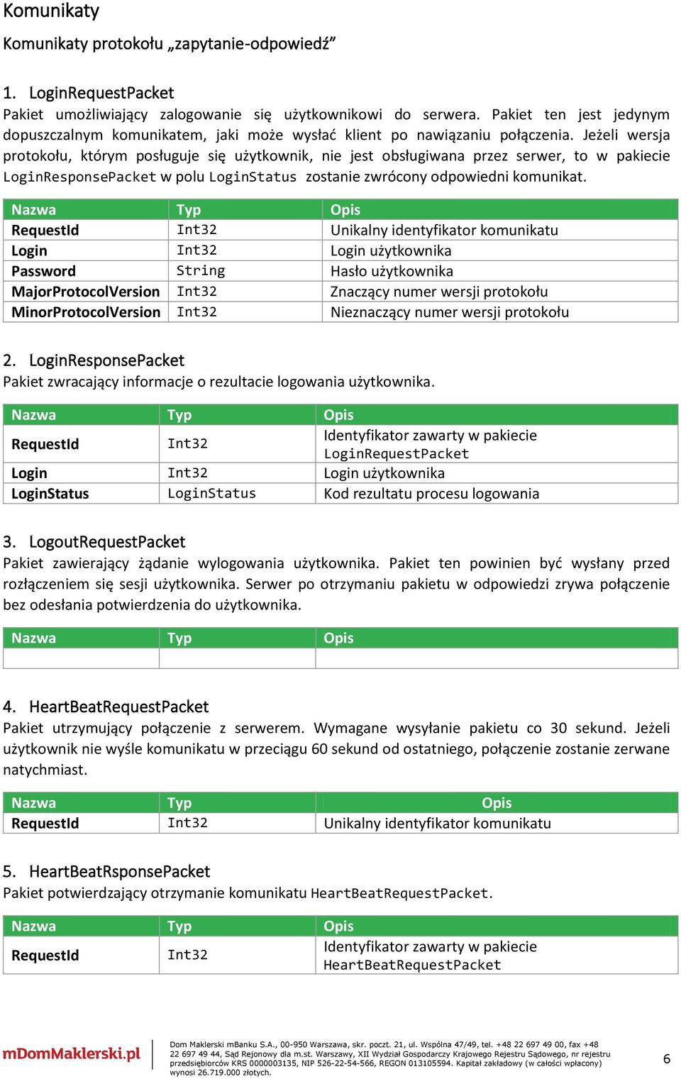 Jeżeli wersja protokołu, którym posługuje się użytkownik, nie jest obsługiwana przez serwer, to w pakiecie LoginResponsePacket w polu LoginStatus zostanie zwrócony odpowiedni komunikat.