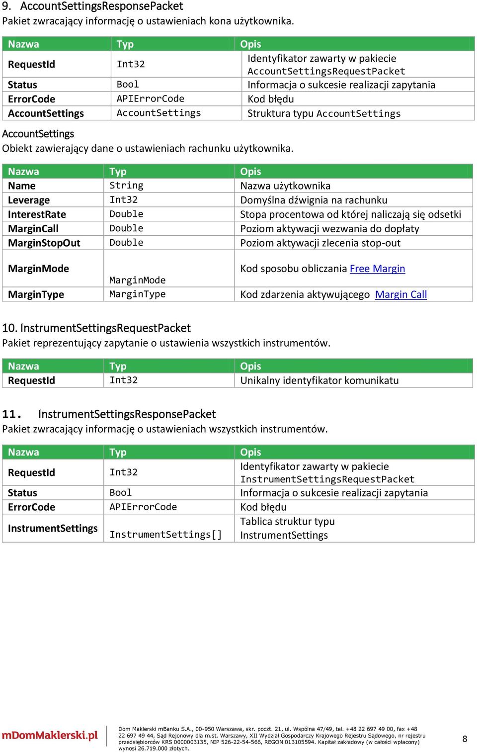 Struktura typu AccountSettings AccountSettings Obiekt zawierający dane o ustawieniach rachunku użytkownika.
