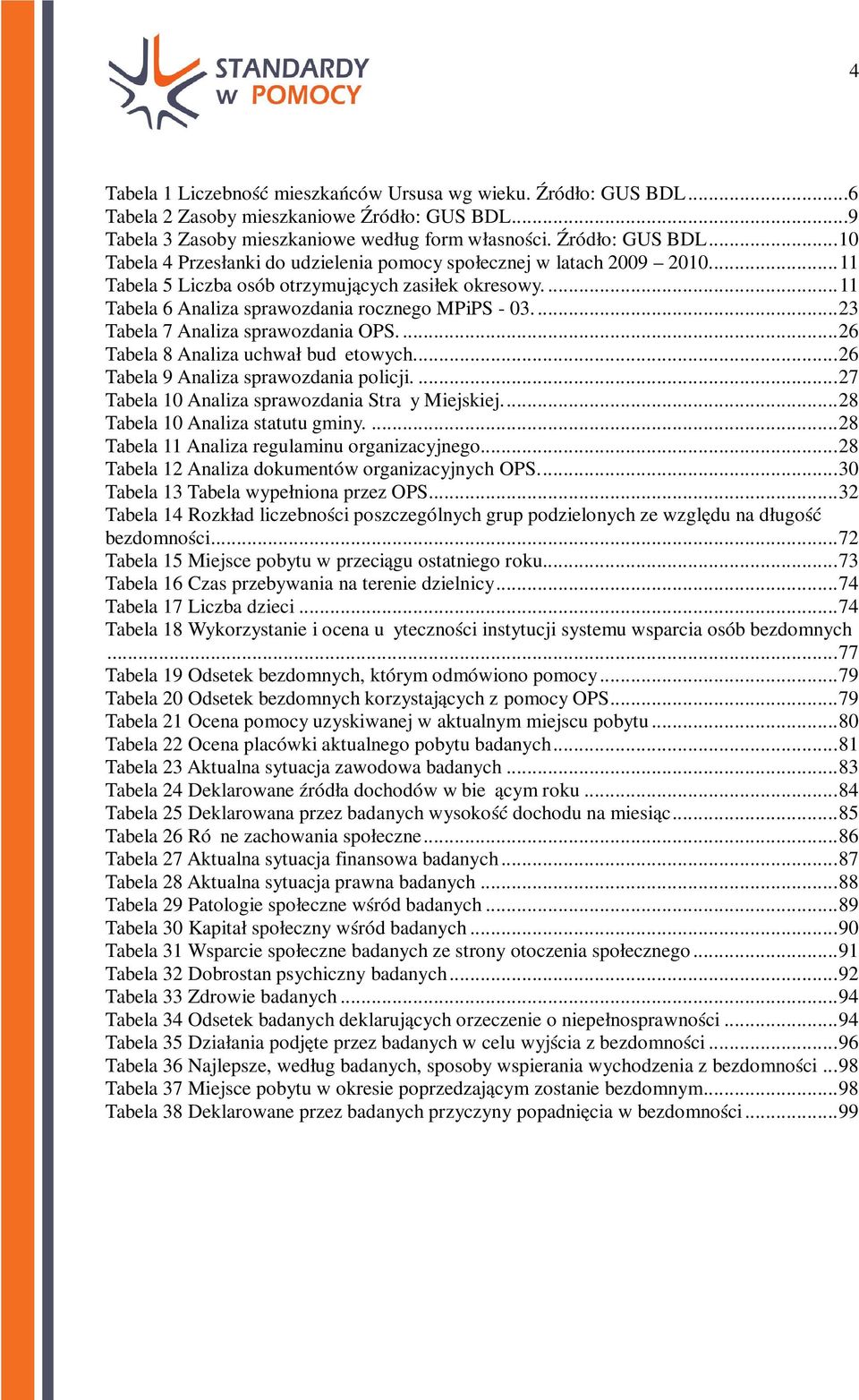 .. 26 Tabela 9 Analiza sprawozdania policji.... 27 Tabela 10 Analiza sprawozdania Straży Miejskiej.... 28 Tabela 10 Analiza statutu gminy.... 28 Tabela 11 Analiza regulaminu organizacyjnego.