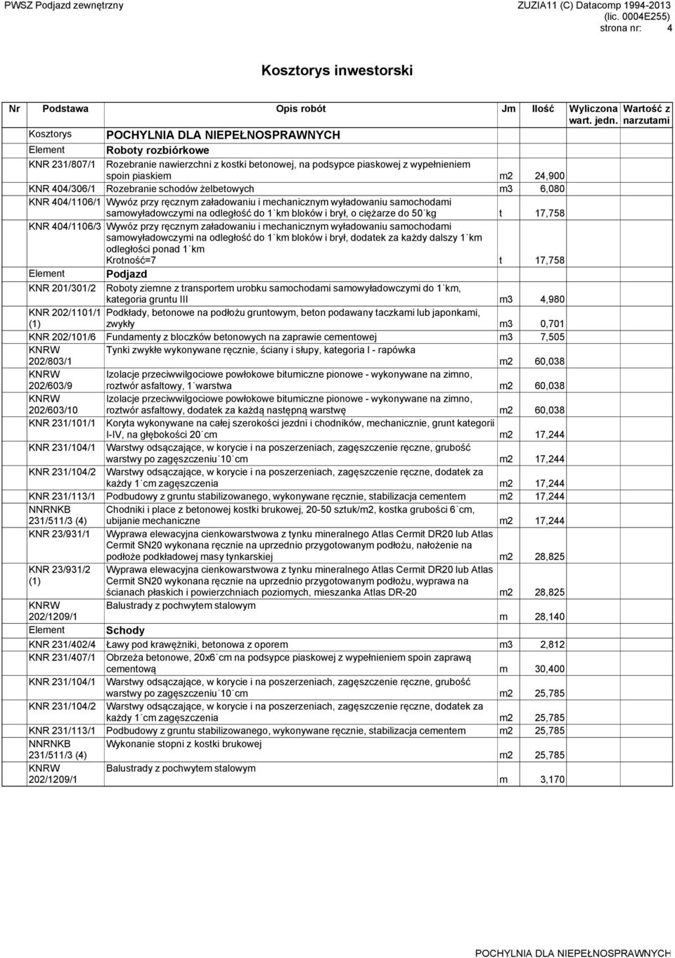 bloków i brył, o ciężarze do 50 kg t 17,758 KNR 404/1106/3 Wywóz przy ręcznym załadowaniu i mechanicznym wyładowaniu samochodami samowyładowczymi na odległość do 1 km bloków i brył, dodatek za każdy