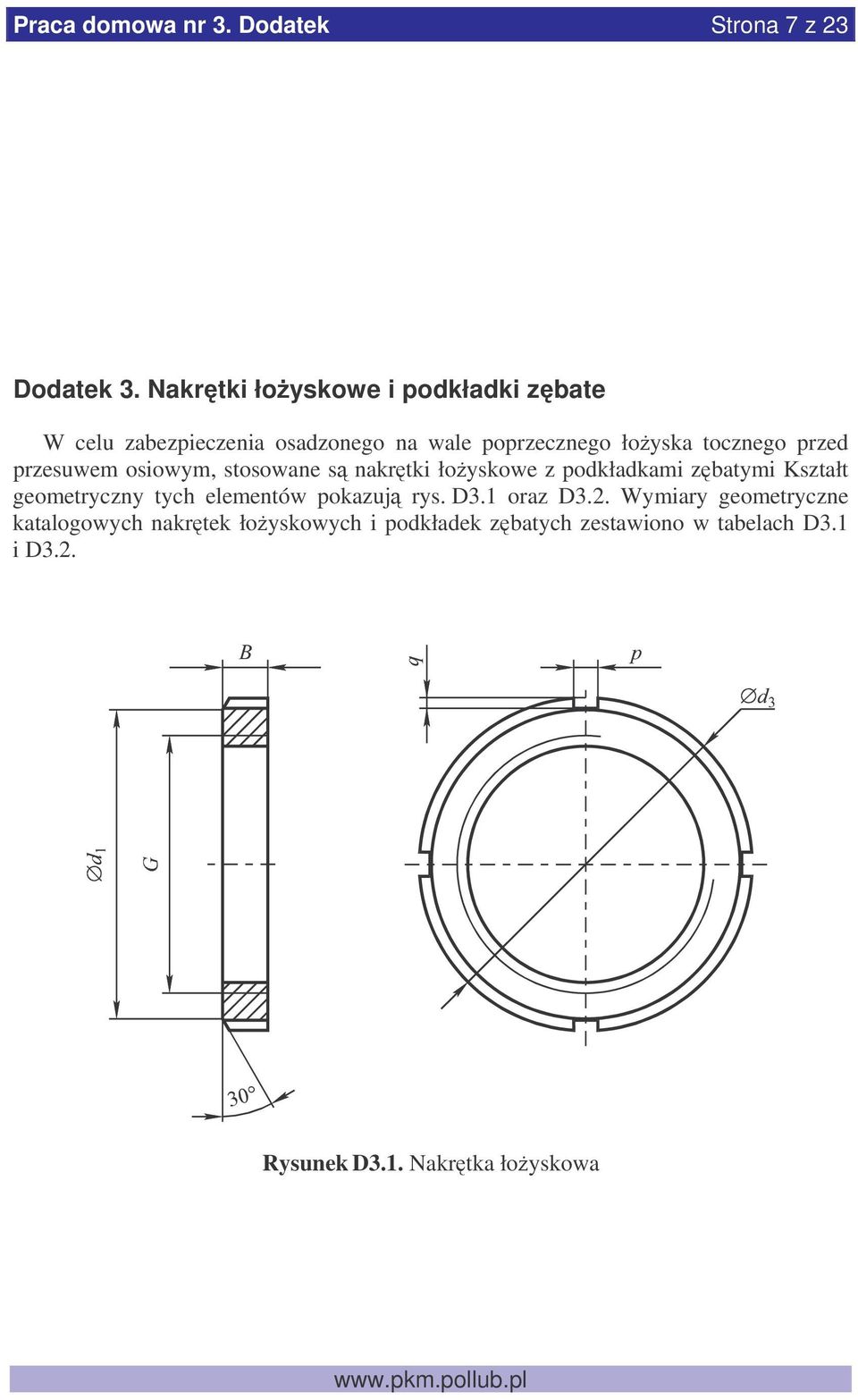 przed przesuwem osiowym, stosowane s nakrtki łoyskowe z podkładkami zbatymi Kształt geometryczny tych