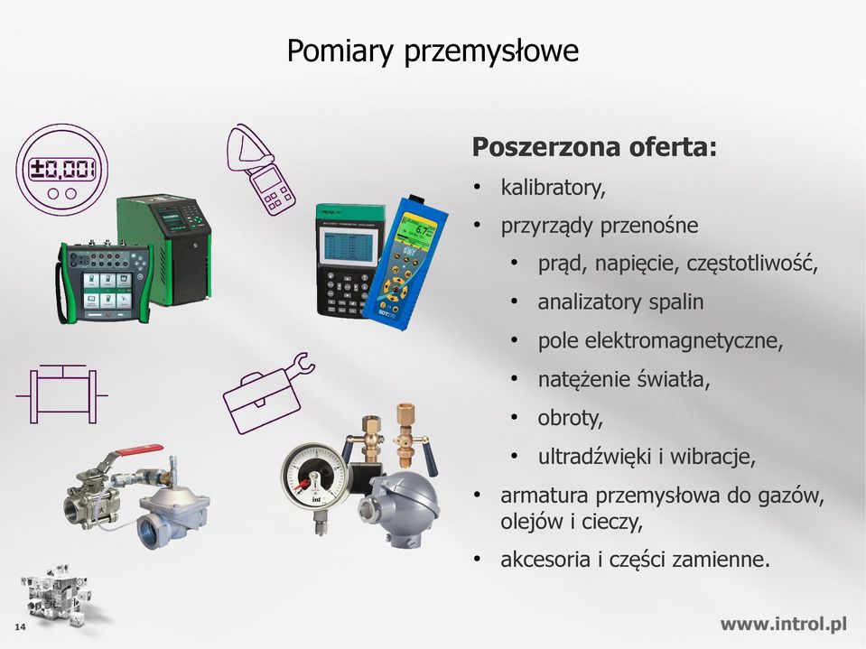 elektromagnetyczne, natężenie światła, obroty, ultradźwięki i