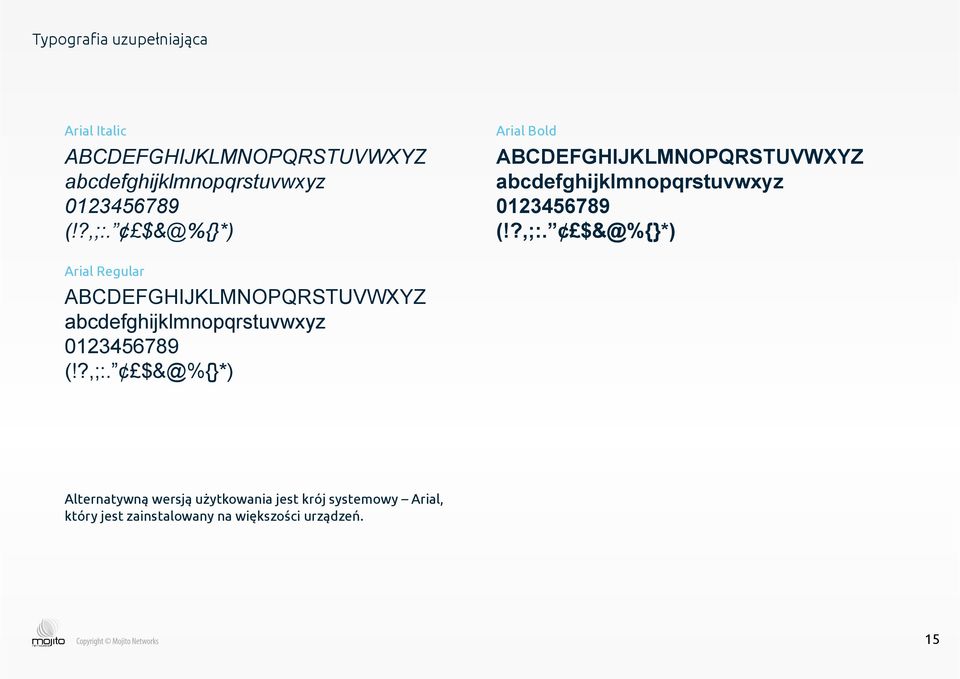 ?,;:. $&@%{}*) Alternatywną wersją użytkowania jest krój systemowy Arial, który jest zainstalowany na