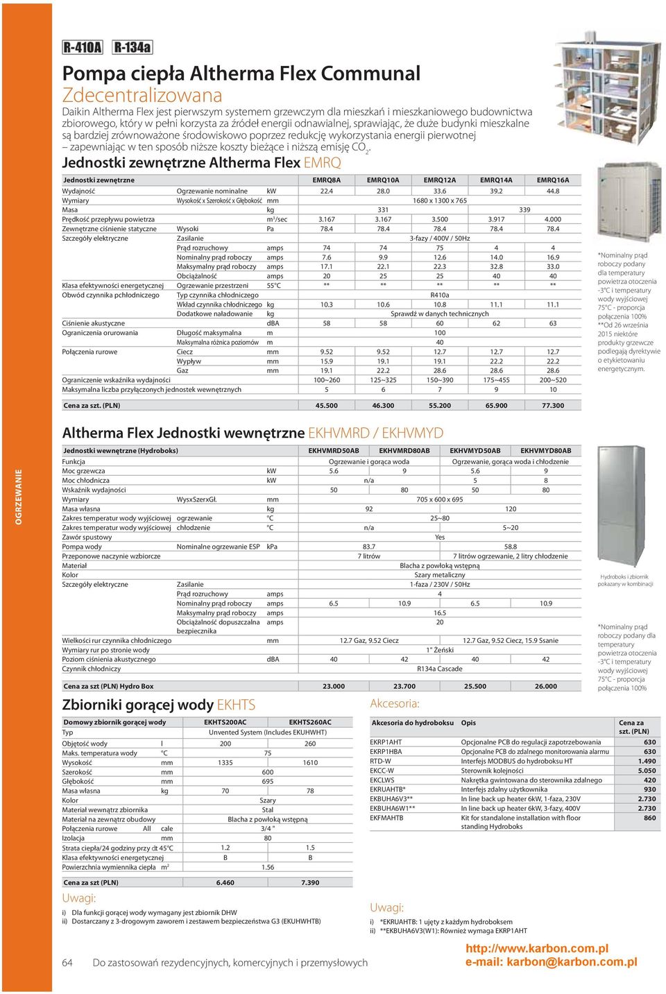 niższą emisję CO 2. Jednostki zewnętrzne Altherma Flex EMRQ Jednostki zewnętrzne EMRQ8A EMRQ10A EMRQ12A EMRQ14A EMRQ16A Wydajność Ogrzewanie nominalne kw 22.4 28.0 33.6 39.2 44.