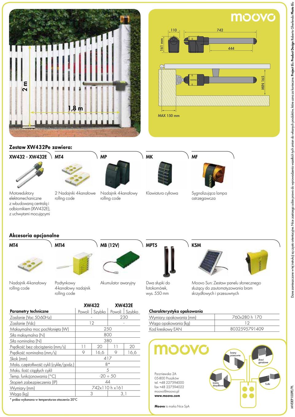 550 mm MF KSM 742 Sygnalizująca lampa ostrzegawcza 444 Moovo Sun: Zestaw panelu słonecznego służący do zautomatyzowania bram skrzydłowych i przesuwnych MIN 165 Dane zamieszczone w tej instrukcji są