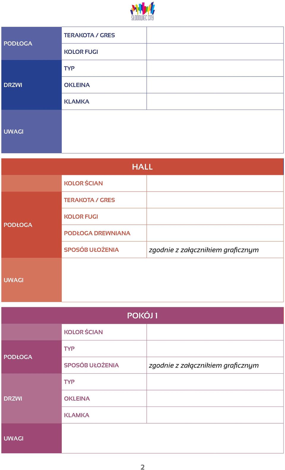 zgodnie z załącznikiem graficznym UWAGI POKÓJ 1 KOLOR ŚCIAN PODŁOGA TYP