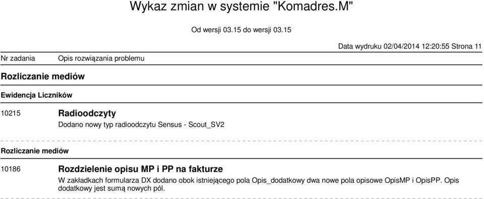 Rozdzielenie opisu MP i PP na fakturze W zakładkach formularza DX dodano obok