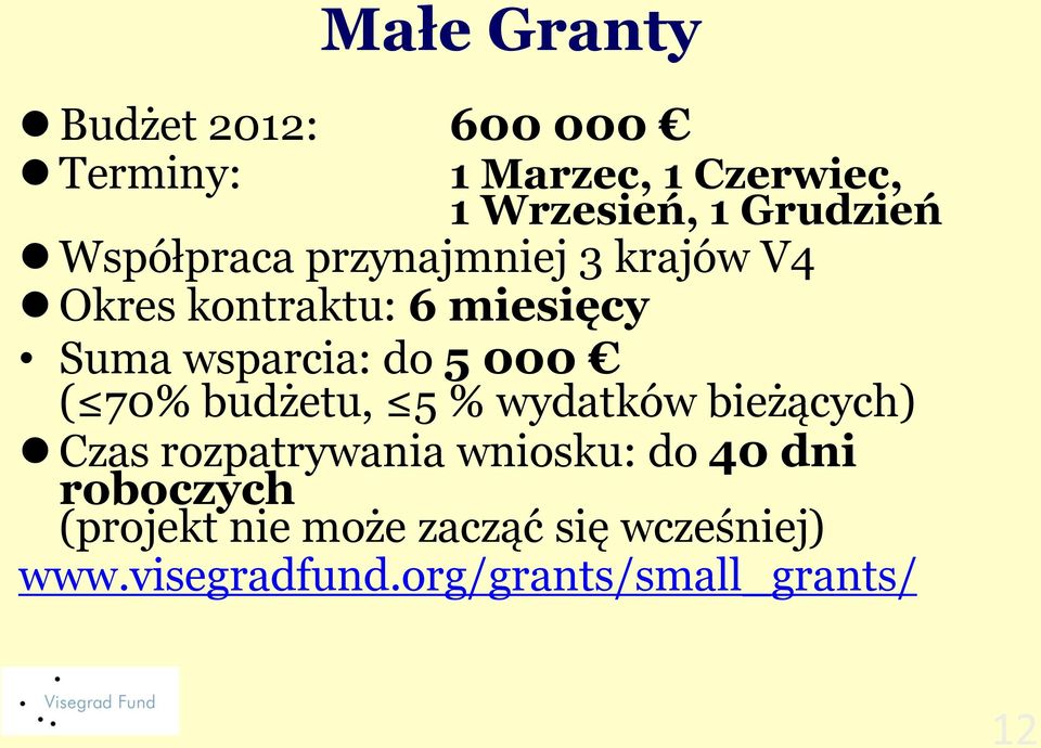 000 ( 70% budżetu, 5 % wydatków bieżących) Czas rozpatrywania wniosku: do 40 dni
