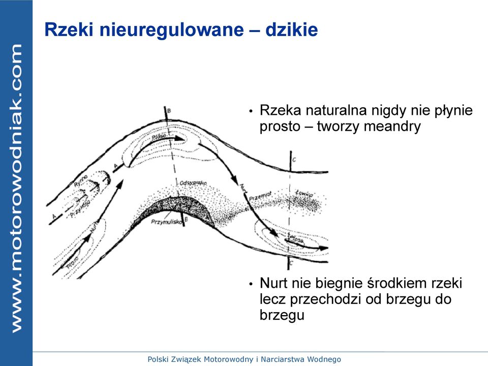 tworzy meandry Nurt nie biegnie