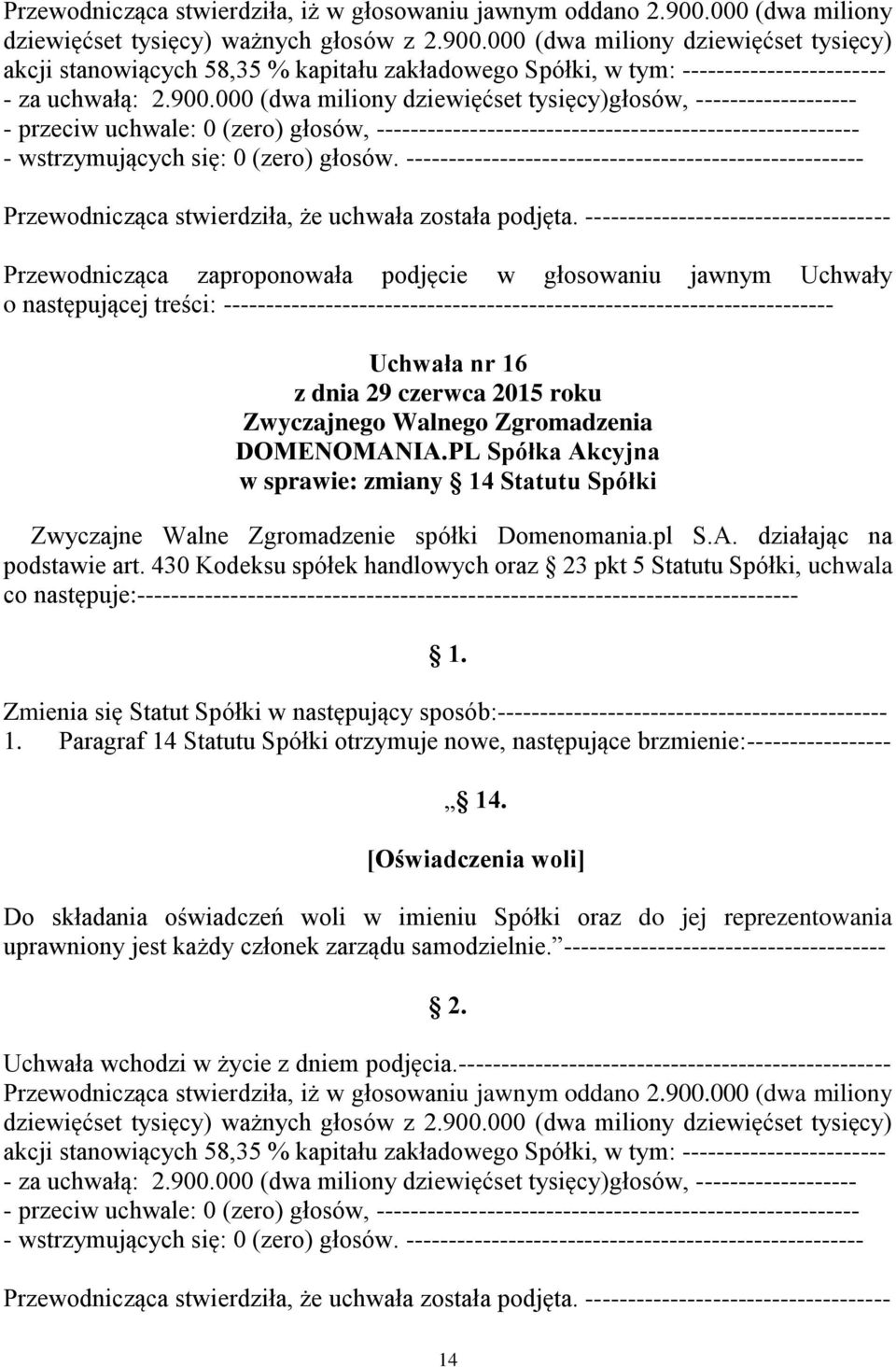 działając na podstawie art. 430 Kodeksu spółek handlowych oraz 3 pkt 5 Statutu Spółki, uchwala co następuje:------------------------------------------------------------------------------.