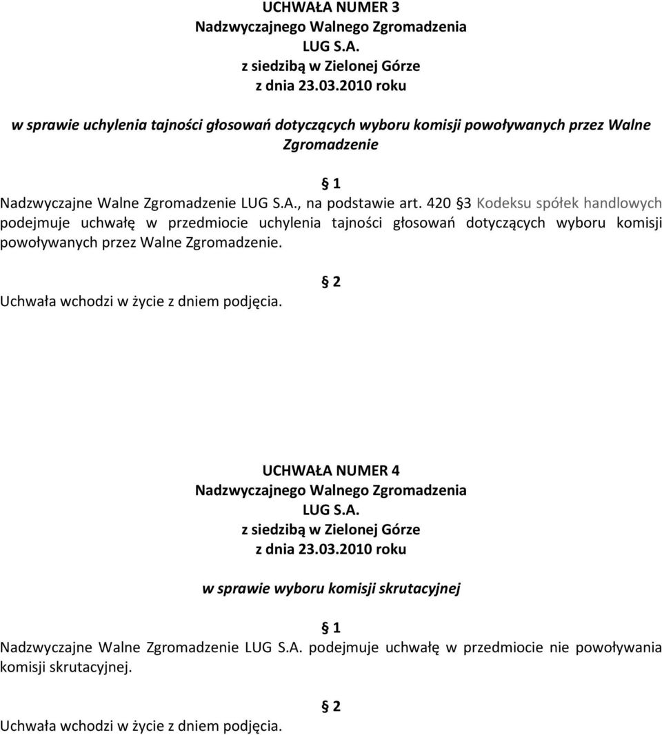 420 3 Kodeksu spółek handlowych podejmuje uchwałę w przedmiocie uchylenia tajności głosowań dotyczących wyboru komisji