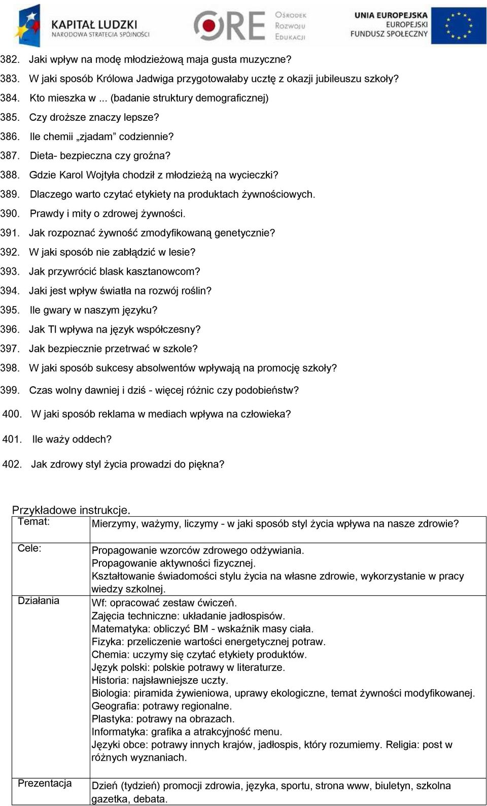 Dlaczego warto czytać etykiety na produktach żywnościowych. 390. Prawdy i mity o zdrowej żywności. 391. Jak rozpoznać żywność zmodyfikowaną genetycznie? 392. W jaki sposób nie zabłądzić w lesie? 393.