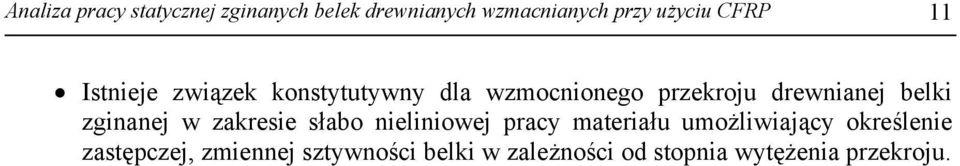 belki zginanej w zakresie słabo nieliniowej pracy materiału umożliwiający