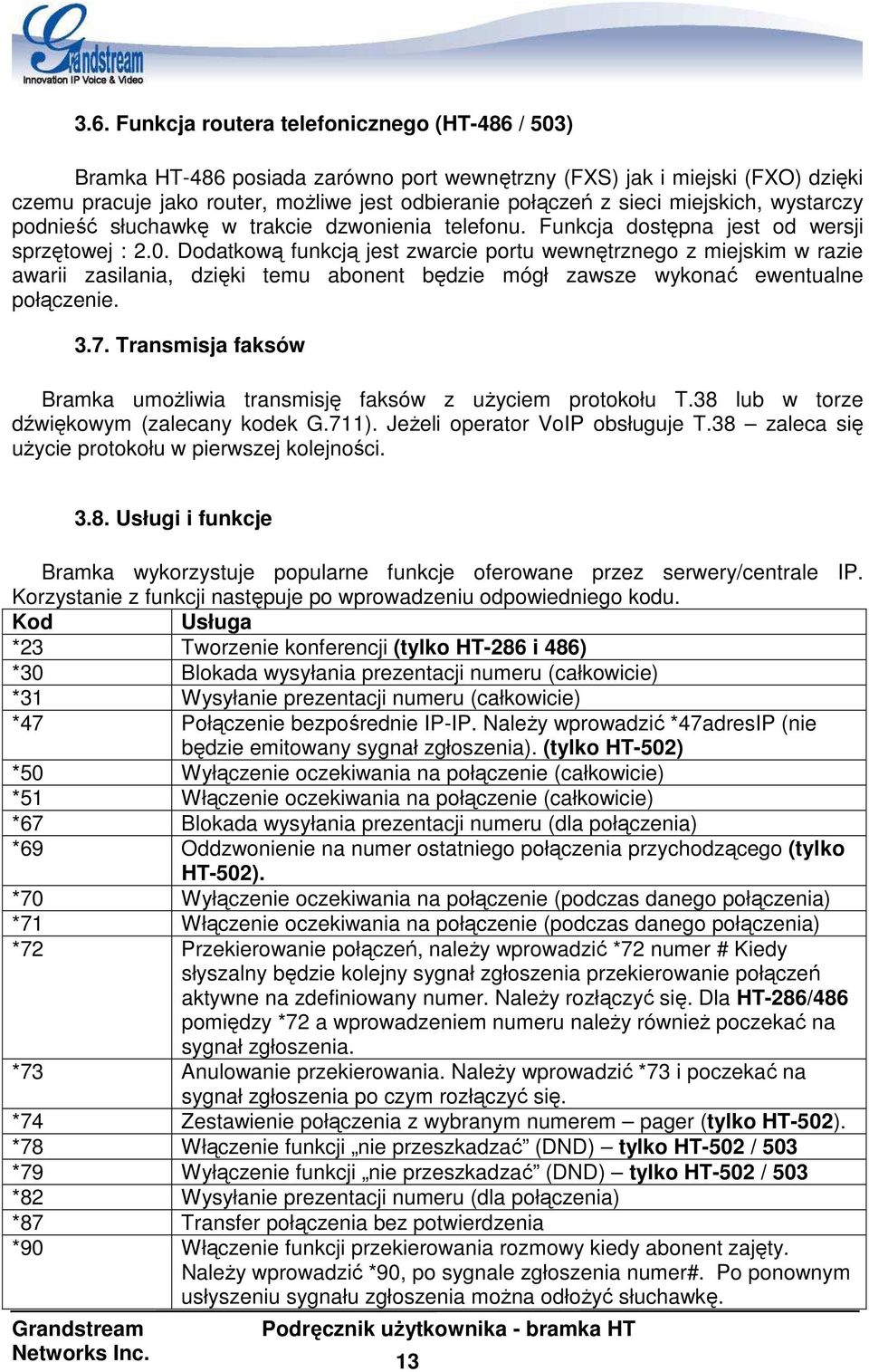 Dodatkową funkcją jest zwarcie portu wewnętrznego z miejskim w razie awarii zasilania, dzięki temu abonent będzie mógł zawsze wykonać ewentualne połączenie. 3.7.