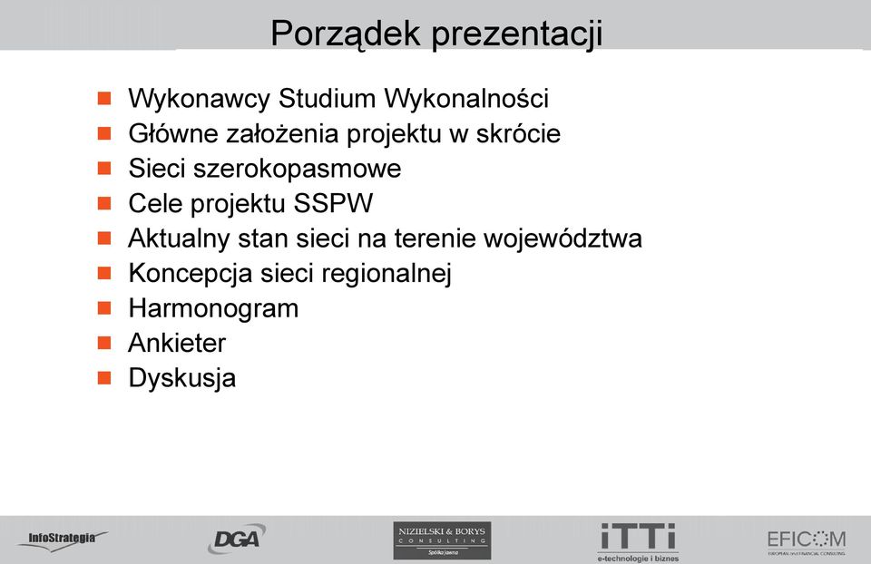 Cele projektu SSPW Aktualny stan sieci na terenie