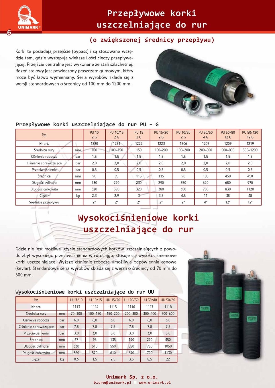 Seria wyrobów składa się z wersji standardowych o średnicy od 100 mm do 1200 mm.
