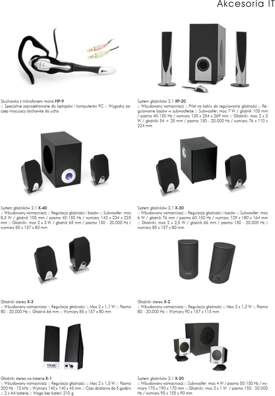 Głośniki: moc 2 x 3 W / głośniki 54 + 25 mm / pasmo 150-20.000 Hz / wymiary 76 x 110 x 224 mm System głośników 2.
