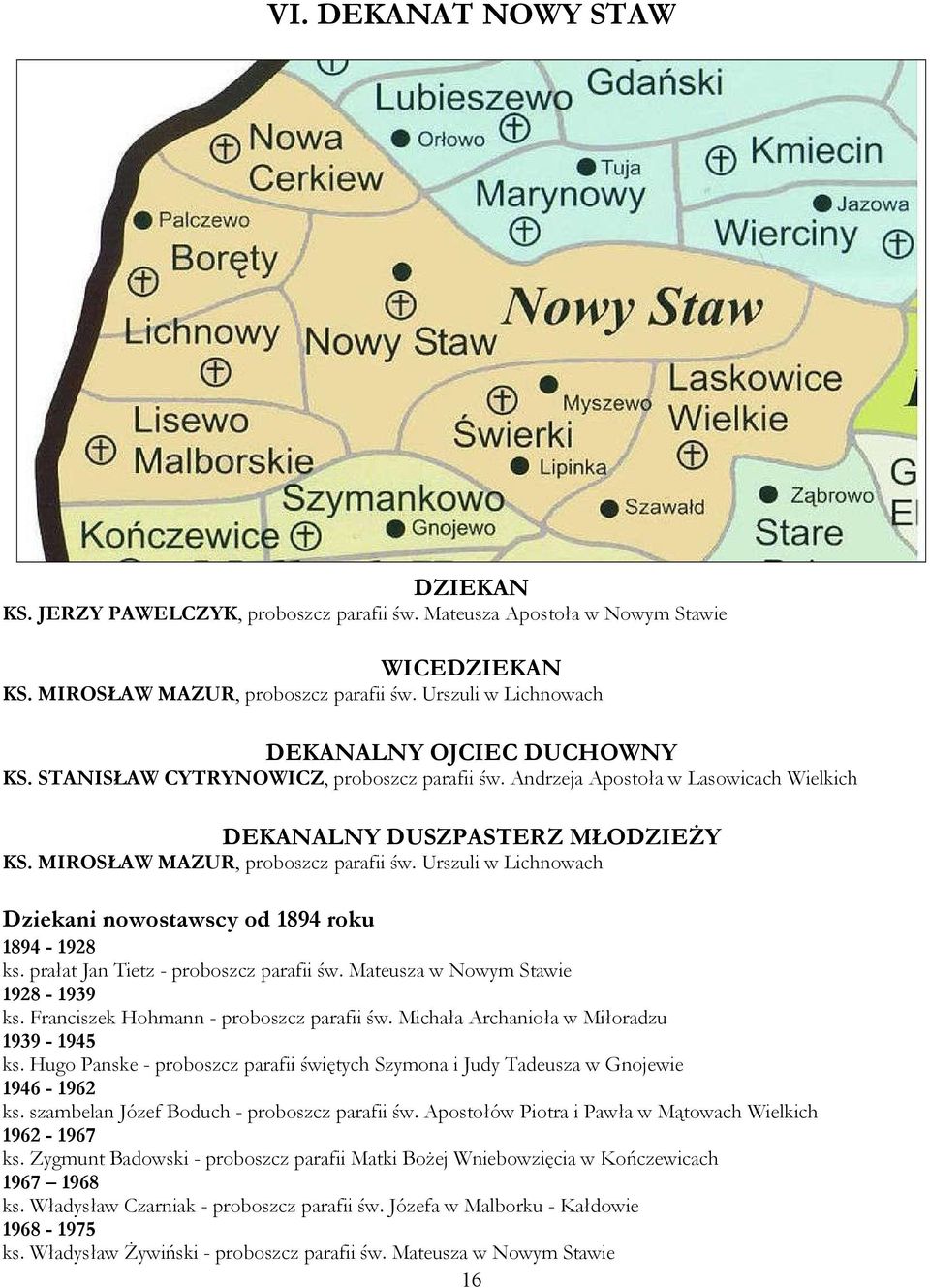 MIROSŁAW MAZUR, proboszcz parafii św. Urszuli w Lichnowach Dziekani nowostawscy od 1894 roku 1894-1928 ks. prałat Jan Tietz - proboszcz parafii św. Mateusza w Nowym Stawie 1928-1939 ks.