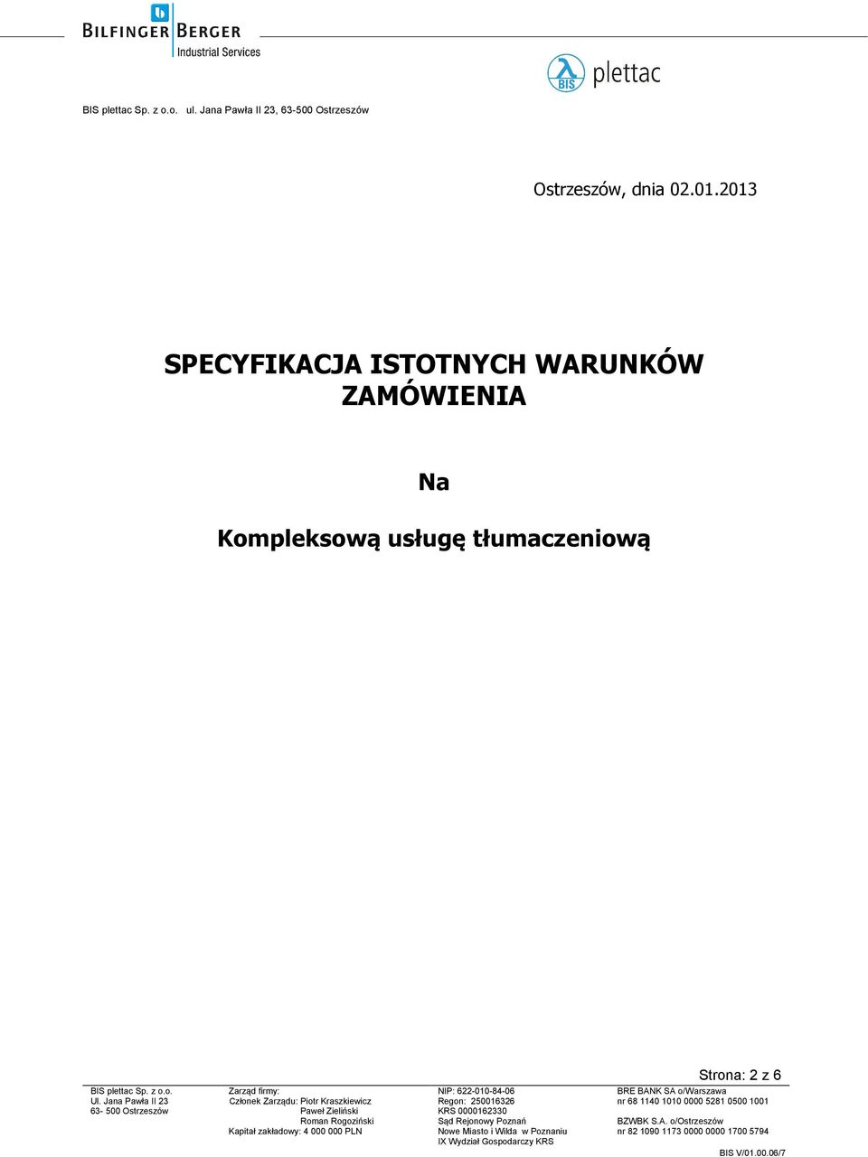 WARUNKÓW ZAMÓWIENIA Na