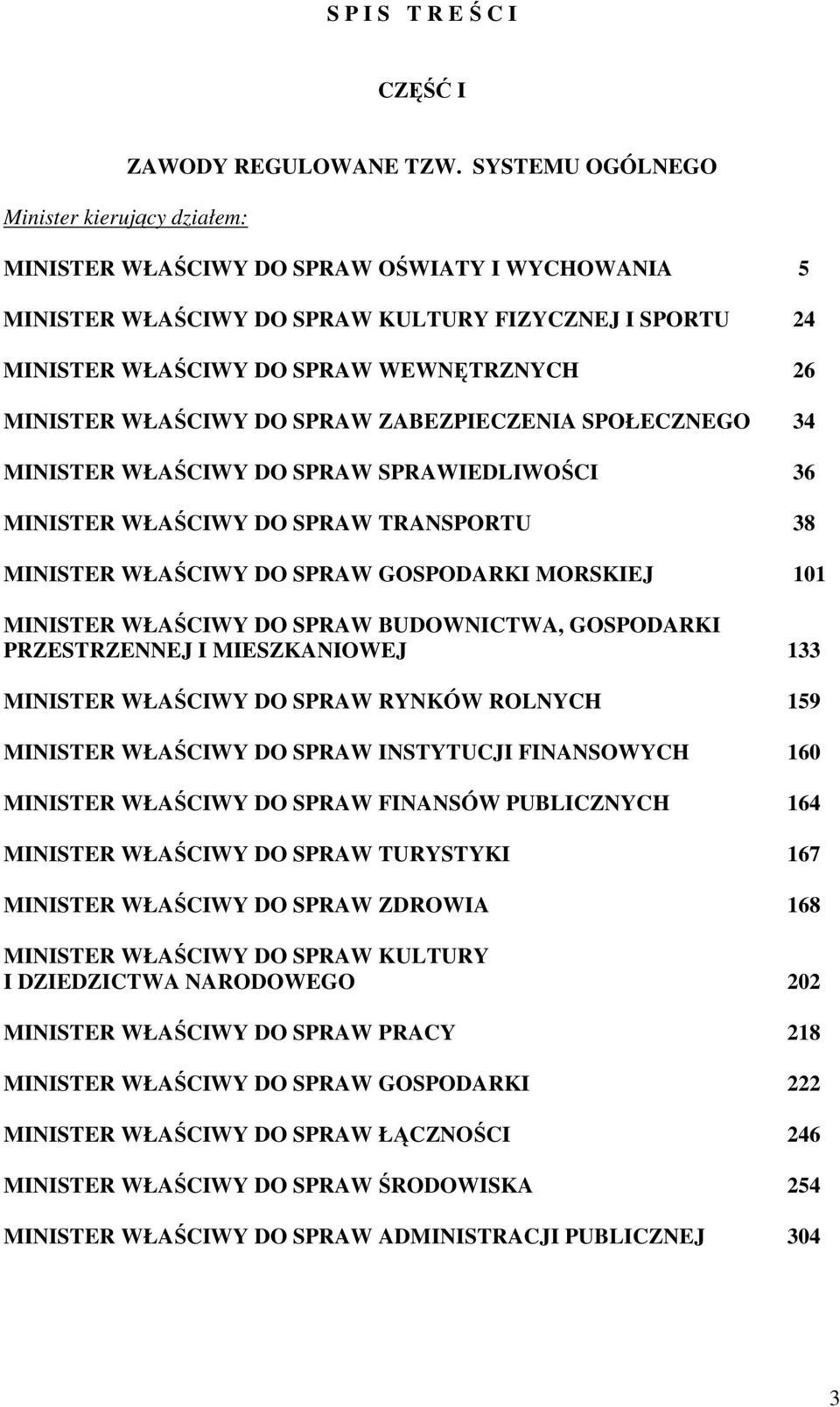 ZABEZPIECZENIA SPOŁECZNEGO 34 MINISTER WŁAŚCIWY DO SPRAW SPRAWIEDLIWOŚCI 36 MINISTER WŁAŚCIWY DO SPRAW TRANSPORTU 38 MINISTER WŁAŚCIWY DO SPRAW GOSPODARKI MORSKIEJ 101 MINISTER WŁAŚCIWY DO SPRAW