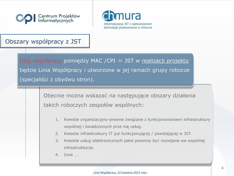 Kwestie organizacyjno-prawne związane z funkcjonowaniem infrastruktury wspólnej i świadczonych prze nią usług. 2.