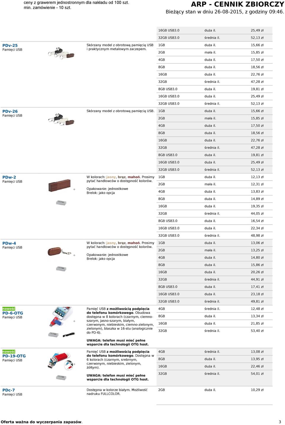 1GB 15,66 zł 2GB mała il. 15,85 zł PDw-2 PDw-4 PD-6-OTG PD-19-OTG W kolorach: jasny, brąz, mahoń. Prosimy pytać handlowców o dostępność kolorów.