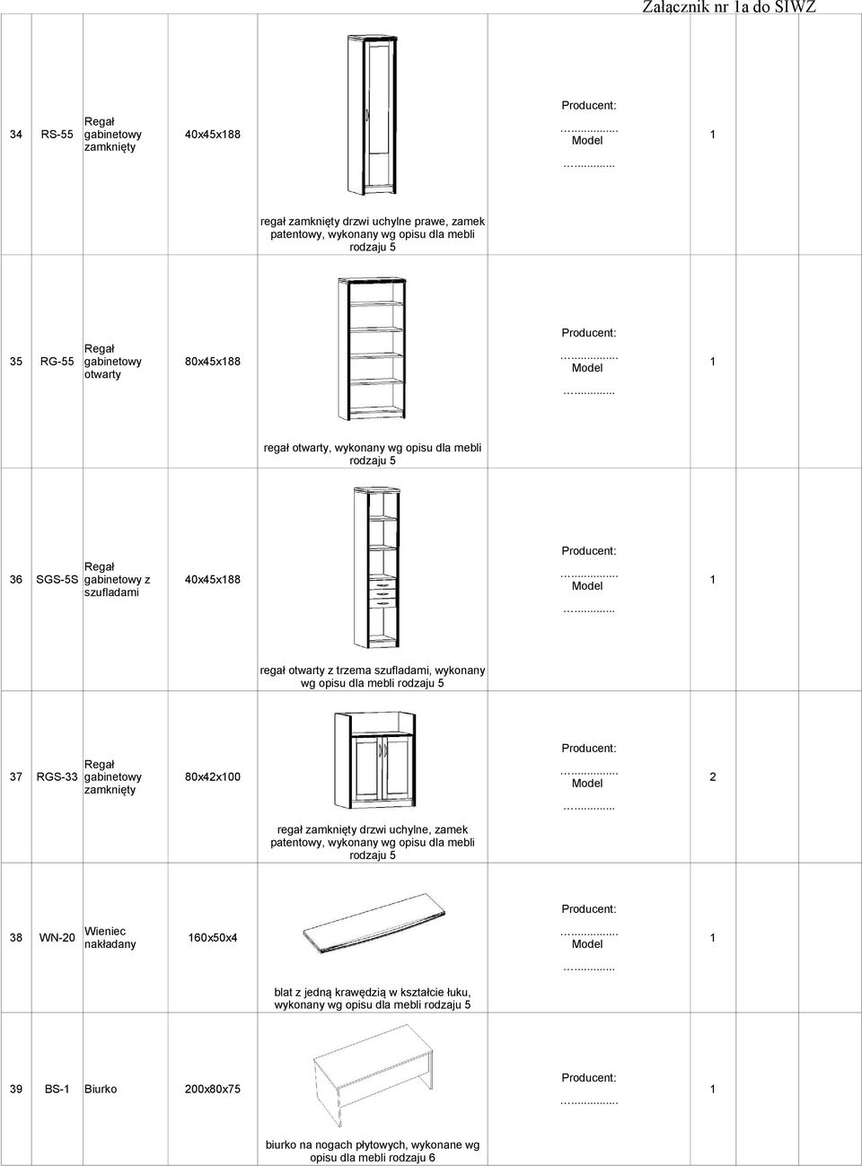 opisu dla mebli rodzaju 5 37 RGS-33 Regał gabinetowy 80xx00 zamknięty regał zamknięty drzwi uchylne, zamek patentowy, wykonany wg opisu dla mebli rodzaju 5 Wieniec 38 WN-0