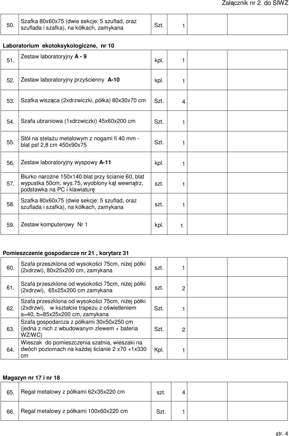Stół na stelaŝu metalowym z nogami fi 40 mm - blat psf 2,8 cm 450x90x75 56. Zestaw laboratoryjny wyspowy A-11 57. 58. Biurko naroŝne 150x140 blat przy ścianie 60, blat wypustka 50cm, wys.