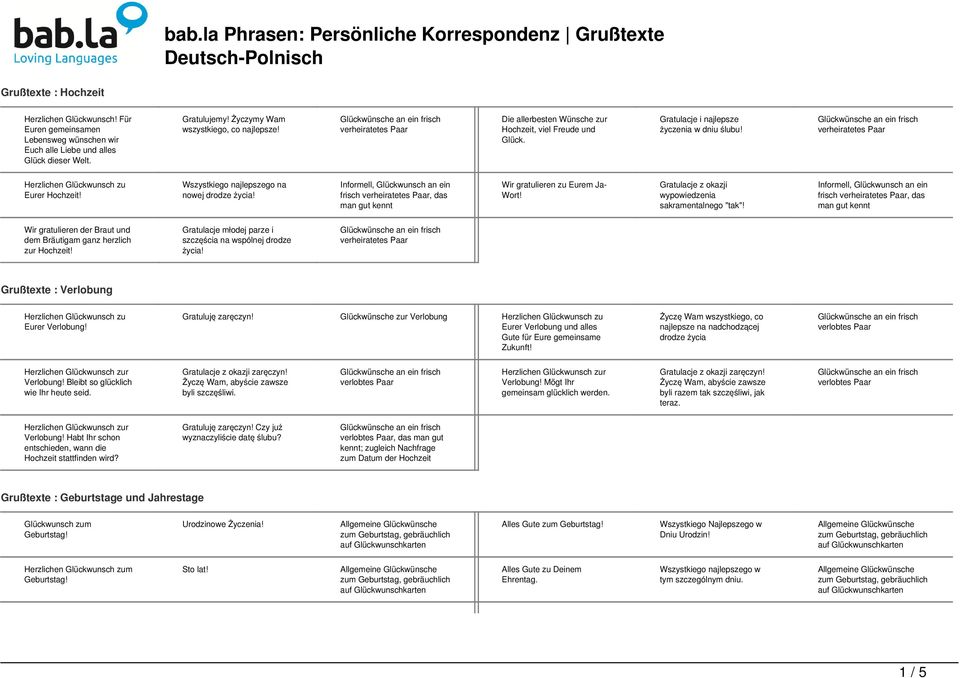 Informell, Glückwunsch an ein frisch, das man gut kennt Wir gratulieren zu Eurem Ja- Wort! Gratulacje z okazji wypowiedzenia sakramentalnego "tak"!