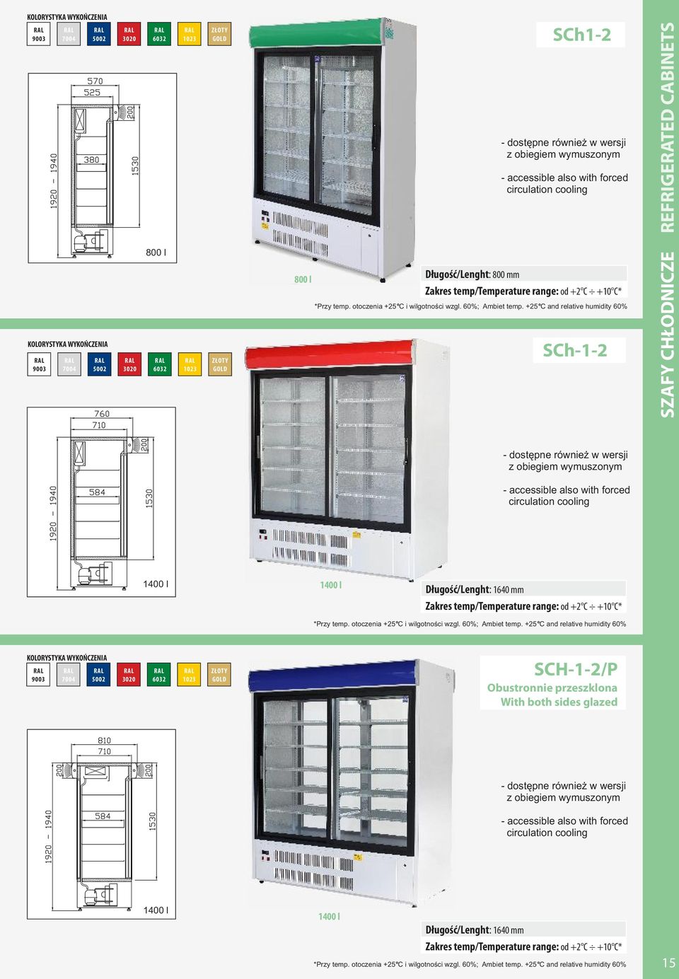 cooling 1400 l 1400 l Długość/Lenght: 1640 mm Zakres temp/temperature range: od +2 C +10 C* SCH-1-2/P Obustronnie przeszklona With both sides glazed - dostępne
