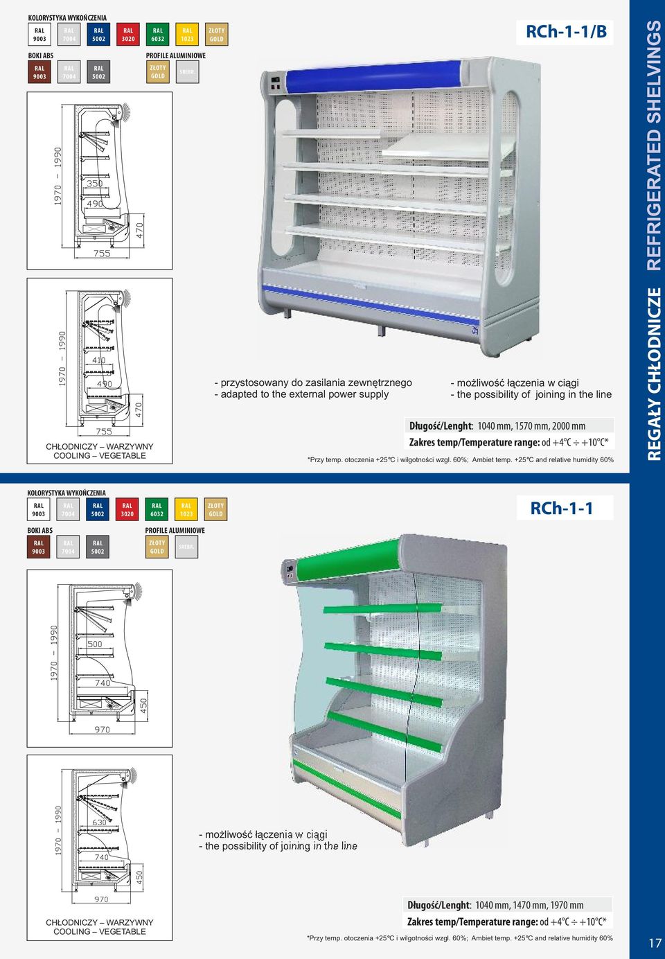 range: od +4 C +10 C* REGAŁY CHŁODNICZE REFRIGERATED SHELVINGS RCh-1-1 - możliwość łączenia w ciągi - the possibility of joining in