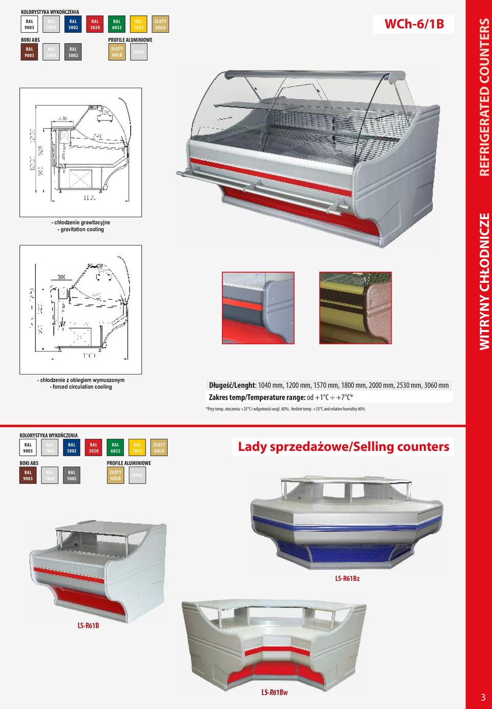 Długość/Lenght: 1040 mm, 1200 mm, 1570 mm, 1800 mm, 2000 mm, 2530 mm, 3060 mm Zakres