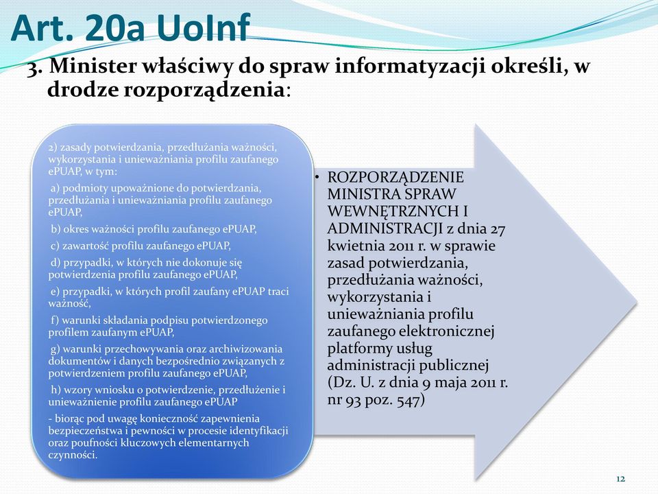 upoważnione do potwierdzania, przedłużania i unieważniania profilu zaufanego epuap, b) okres ważności profilu zaufanego epuap, c) zawartość profilu zaufanego epuap, d) przypadki, w których nie