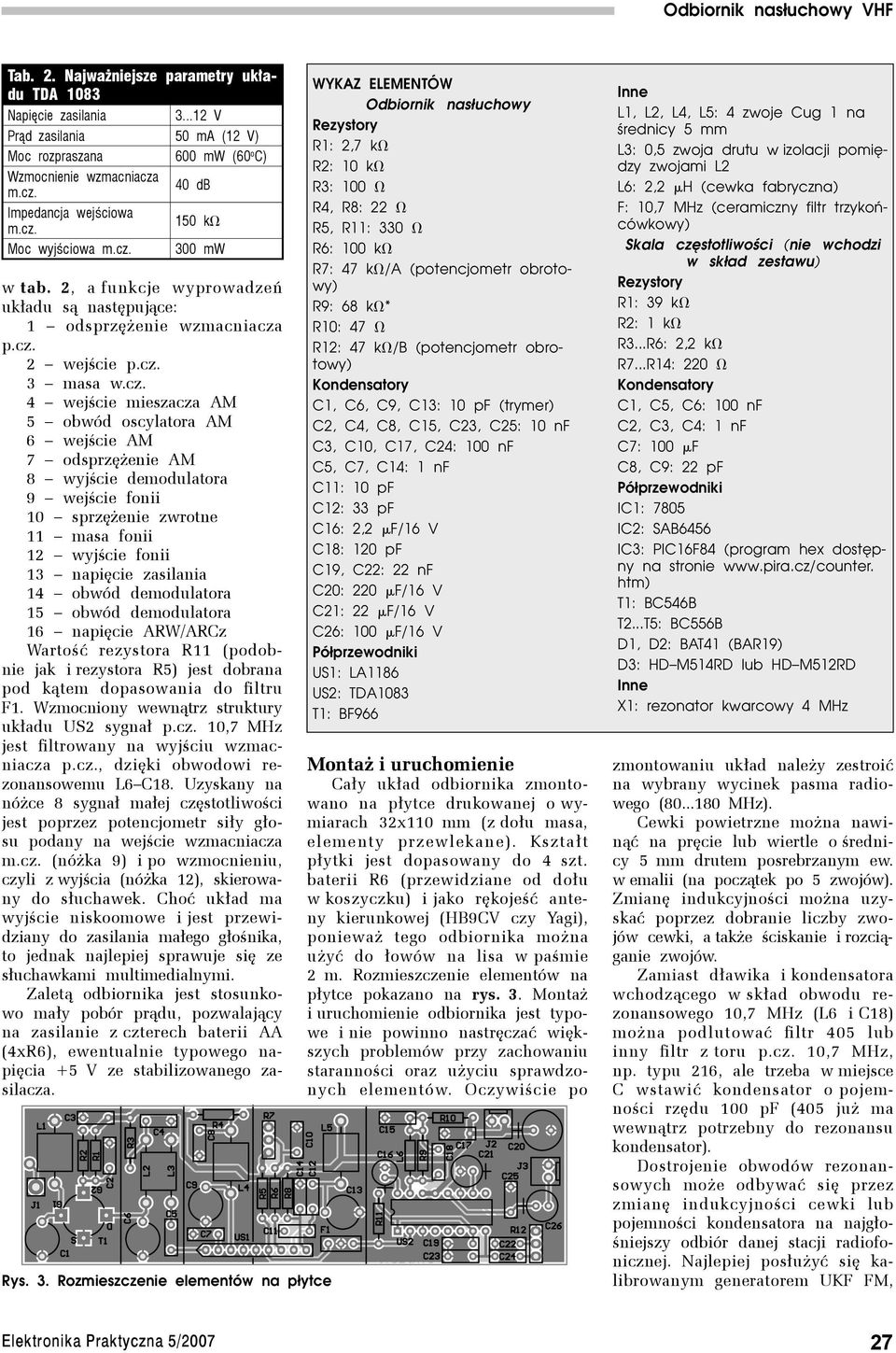odsprzężenie AM 8 wyjście demodulatora 9 wejście fonii 10 sprzężenie zwrotne 11 masa fonii 12 wyjście fonii 13 napięcie zasilania 14 obwód demodulatora 15 obwód demodulatora 16 napięcie ARW/ARCz